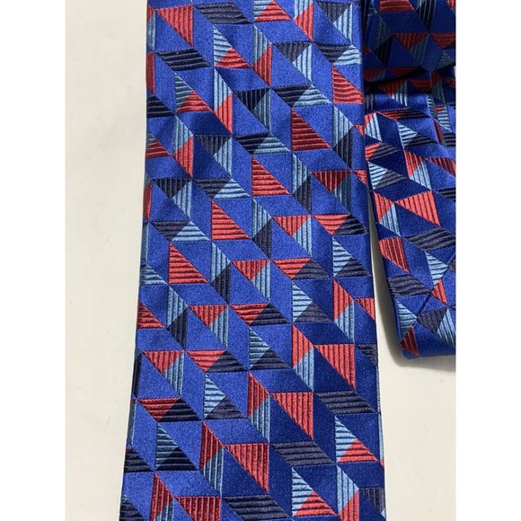 DUCHAMP Blue Geometric Silk Tie ENGLAND HANDMADE 58”/ 3.5” EC - Picture 2 of 4